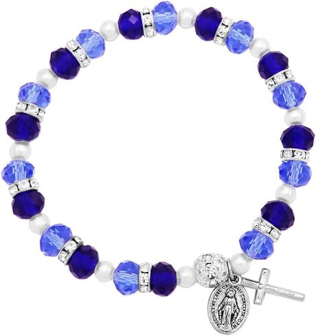Rosemarie Collections Women's Beaded Stretch Rosary Bracelet with Crucifix and Miraculous Medal in Saudi Arabia