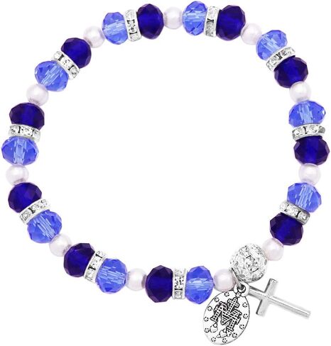 Rosemarie Collections Women's Beaded Stretch Rosary Bracelet with Crucifix and Miraculous Medal in Saudi Arabia