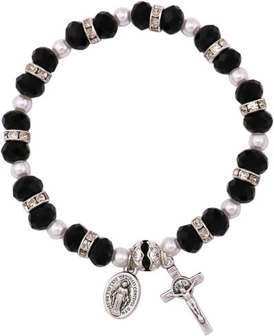 Rosemarie Collections Women's Beaded Stretch Rosary Bracelet with Crucifix and Miraculous Medal in Saudi Arabia