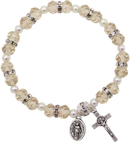 Rosemarie Collections Women's Beaded Stretch Rosary Bracelet with Crucifix and Miraculous Medal in Saudi Arabia