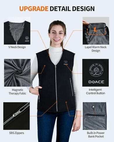 DOACE سترة ساخنة للرجال والنساء، سترة التدفئة الكهربائية الذكية القابلة لإعادة الشحن XL، مع بطارية 10000 مللي أمبير 5 فولت / 3 أمبير in Kuwait