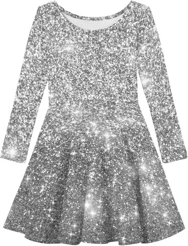 Girls Casual Long Sleeve T Shirt Dress Twirly Swing Graphic Print Novelty A Line Dress in Saudi Arabia