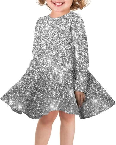Girls Casual Long Sleeve T Shirt Dress Twirly Swing Graphic Print Novelty A Line Dress in Saudi Arabia
