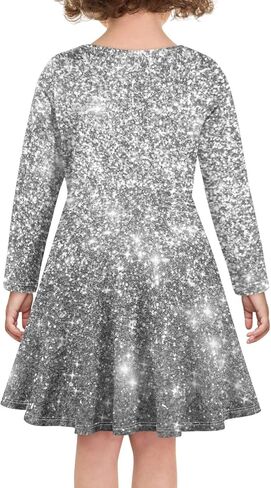 Girls Casual Long Sleeve T Shirt Dress Twirly Swing Graphic Print Novelty A Line Dress in Saudi Arabia