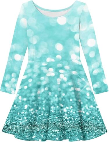 Girls Casual Long Sleeve T Shirt Dress Twirly Swing Graphic Print Novelty A Line Dress in Saudi Arabia