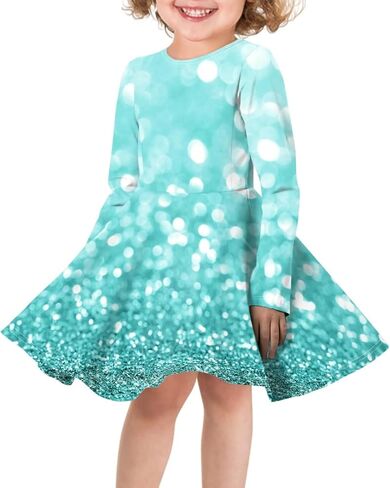 Girls Casual Long Sleeve T Shirt Dress Twirly Swing Graphic Print Novelty A Line Dress in Saudi Arabia