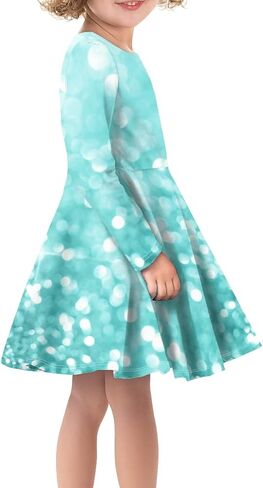 Girls Casual Long Sleeve T Shirt Dress Twirly Swing Graphic Print Novelty A Line Dress in Saudi Arabia