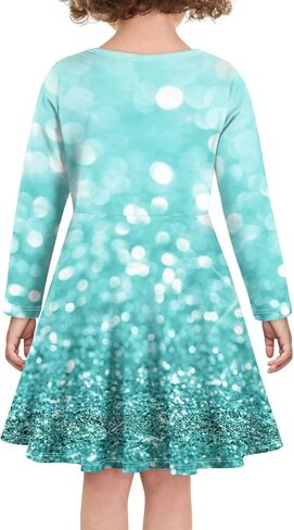Girls Casual Long Sleeve T Shirt Dress Twirly Swing Graphic Print Novelty A Line Dress in Saudi Arabia