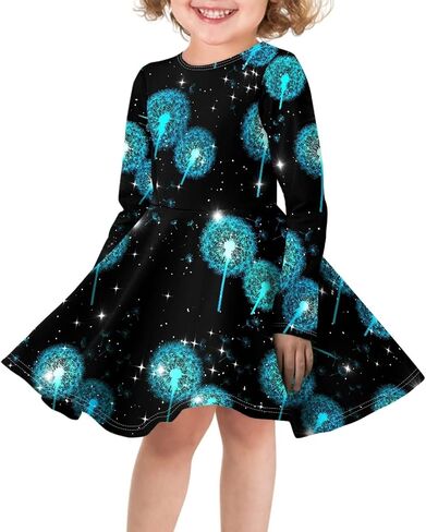 Girls Casual Long Sleeve T Shirt Dress Twirly Swing Graphic Print Novelty A Line Dress in Kuwait