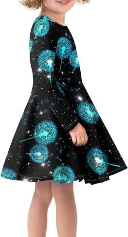 Girls Casual Long Sleeve T Shirt Dress Twirly Swing Graphic Print Novelty A Line Dress in Kuwait