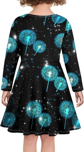 Girls Casual Long Sleeve T Shirt Dress Twirly Swing Graphic Print Novelty A Line Dress in Kuwait