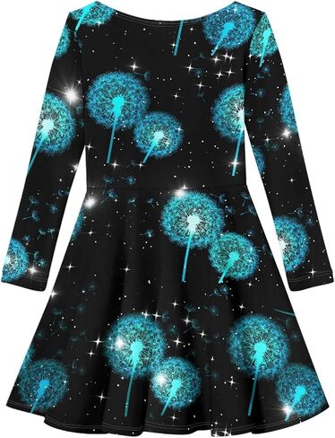 Girls Casual Long Sleeve T Shirt Dress Twirly Swing Graphic Print Novelty A Line Dress in Kuwait