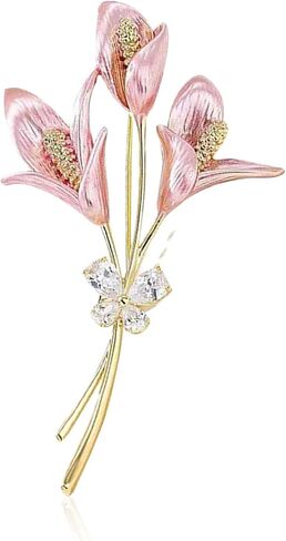 Aishgjia Girls Women Gold Lily Brooch Pin Elegant Flower Rhinestone Lapel Pin for Coats Jackets Sweaters Accessories Jewelry Christmas in Kuwait