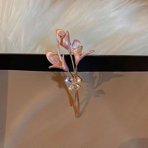 Aishgjia Girls Women Gold Lily Brooch Pin Elegant Flower Rhinestone Lapel Pin for Coats Jackets Sweaters Accessories Jewelry Christmas in Kuwait