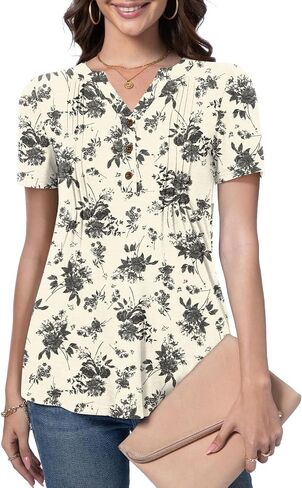 Bestbee Women's Short Sleeve Button-Down Shirts V Neck Tunic Tops 2024 Summer Tops Casual T-Shirts Loose Fit Blouses in Kuwait