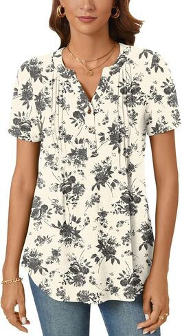 Bestbee Women's Short Sleeve Button-Down Shirts V Neck Tunic Tops 2024 Summer Tops Casual T-Shirts Loose Fit Blouses in Kuwait