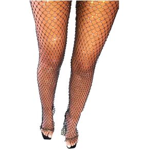 Fstrend سروال شبكي كريستالي لامع من شبكة صيد السمك، حجر الراين الأسود شفاف من خلال الجزء السفلي ذو فتحة بيكيني للنوادي الليلية وحفلات الهذيان ومهرجانات إكسسوارات الجسم للنساء والفتيات (110 سم/43.3 بوصة، أخضر) in Kuwait