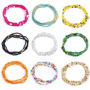 Subiceto 36Pcs Beaded Anklets for Women Teens Handmade African Elastic Beaded Anklet Multicolor Boho Layered Beads Ankle Bracelets Set Adjustable Colorful Stretch Summer Foot Jewelry in Kuwait