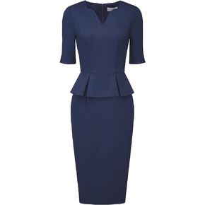 Hobemty Women's Sheath Dress V Neck Short Sleeve Work Peplum Dresses
