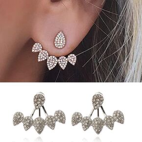 Jumwrit Ear Jacket Earrings Rhinestone Teardrop Stud Earrings Front Back Dangle Earrings for Women Girls Ear Jacket Cuff Earrings（Gold）