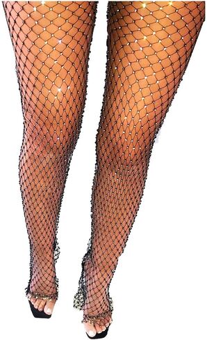 Fstrend سروال شبكي كريستالي لامع من شبكة صيد السمك، حجر الراين الأسود شفاف من خلال الجزء السفلي ذو فتحة بيكيني للنوادي الليلية وحفلات الهذيان ومهرجانات إكسسوارات الجسم للنساء والفتيات (110 سم/43.3 بوصة، أخضر) in Kuwait