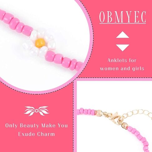 Obmyec Handmade Beaded Anklet Colored Flower Foot Chain Boho Ankle Bracelet Extension Ankle Accessories Sea Foot Slave Chain Jewelry for Women and Girls in Saudi Arabia