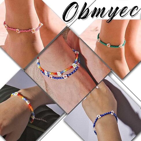 Obmyec Handmade Beaded Anklet Colored Flower Foot Chain Boho Ankle Bracelet Extension Ankle Accessories Sea Foot Slave Chain Jewelry for Women and Girls in Saudi Arabia