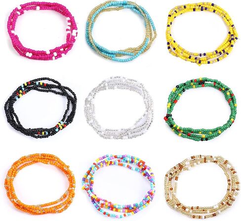 Subiceto 36Pcs Beaded Anklets for Women Teens Handmade African Elastic Beaded Anklet Multicolor Boho Layered Beads Ankle Bracelets Set Adjustable Colorful Stretch Summer Foot Jewelry, Plastic, no in Kuwait