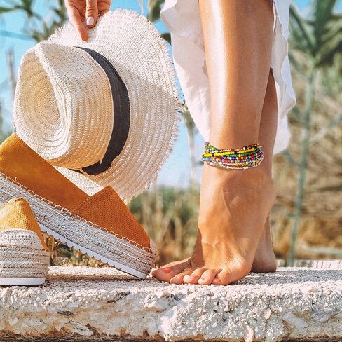 Subiceto 36Pcs Beaded Anklets for Women Teens Handmade African Elastic Beaded Anklet Multicolor Boho Layered Beads Ankle Bracelets Set Adjustable Colorful Stretch Summer Foot Jewelry, Plastic, no in Kuwait