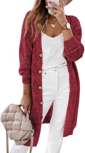 SHEWIN Women's Cardigan Sweaters Casual Lightweight Long Sleeve Open Front Crochet Cardigans Sweater in Kuwait