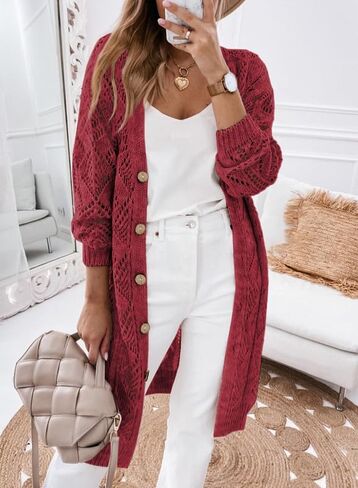SHEWIN Women's Cardigan Sweaters Casual Lightweight Long Sleeve Open Front Crochet Cardigans Sweater in Kuwait