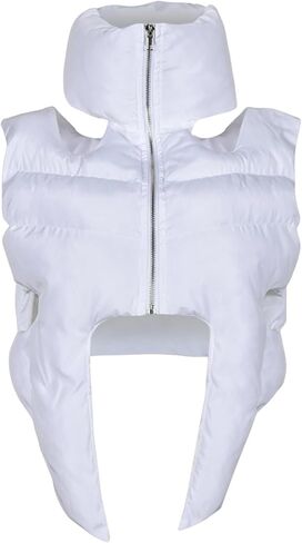 Novaorily Women's Fashion Sleeveless Warm Crop Vest Casual Lightweight Puffer Vest Outwear Cute Cutout Zipper Padded Gilet in Kuwait