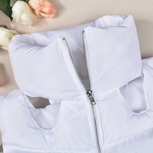 Novaorily Women's Fashion Sleeveless Warm Crop Vest Casual Lightweight Puffer Vest Outwear Cute Cutout Zipper Padded Gilet in Kuwait