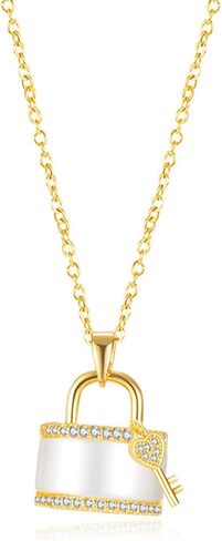 عقد بقفل ذهبي للنساء من اونبريج، سلسلة مفاتيح من الستانلس ستيل مرصعة بحجر الزركونيا المكعب، قلادة للازواج، سلسلة ذهبية للنساء in Kuwait