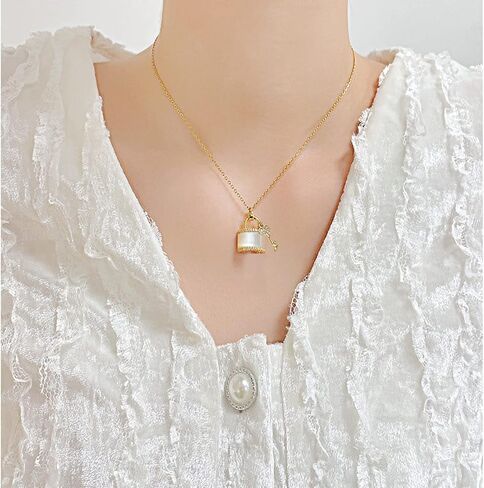 عقد بقفل ذهبي للنساء من اونبريج، سلسلة مفاتيح من الستانلس ستيل مرصعة بحجر الزركونيا المكعب، قلادة للازواج، سلسلة ذهبية للنساء in Kuwait