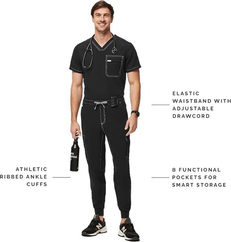 بنطال FIGS Tansen Cargo Jogger Scrub للرجال - مقاس كلاسيكي، 8 جيوب، مطاط في 4 اتجاهات، مضاد للتجاعيد - حصريًا لأمازون in Kuwait