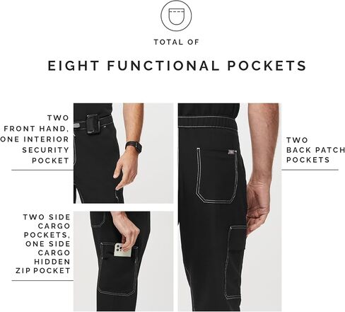 بنطال FIGS Tansen Cargo Jogger Scrub للرجال - مقاس كلاسيكي، 8 جيوب، مطاط في 4 اتجاهات، مضاد للتجاعيد - حصريًا لأمازون in Kuwait