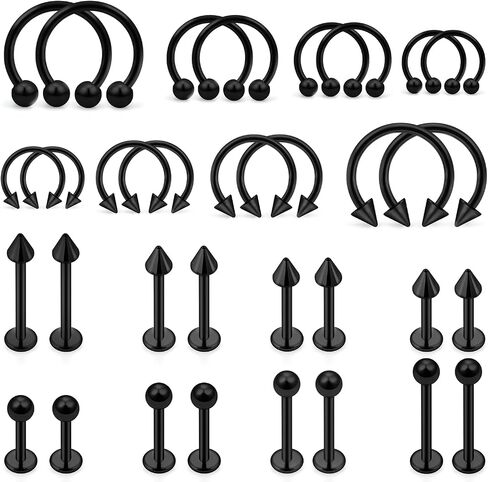 Ovxznts 32PCS 16G Lip Rings Surgical Steel Snake Bite Jewelry Labret Jewelry Monroe Lip Barbell Ring Daith Tragus Helix Piercing Jewelry for Women Men 6mm/8mm/10mm/12mm in Saudi Arabia
