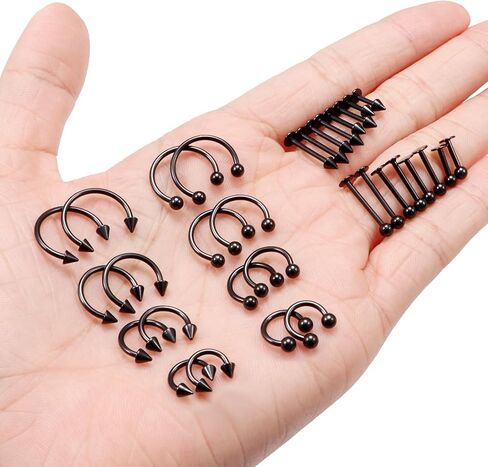 Ovxznts 32PCS 16G Lip Rings Surgical Steel Snake Bite Jewelry Labret Jewelry Monroe Lip Barbell Ring Daith Tragus Helix Piercing Jewelry for Women Men 6mm/8mm/10mm/12mm in Saudi Arabia