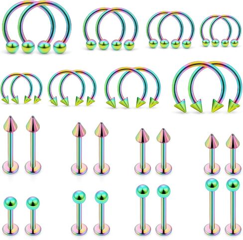 Ovxznts 32PCS 16G Lip Rings Surgical Steel Snake Bite Jewelry Labret Jewelry Monroe Lip Barbell Ring Daith Tragus Helix Piercing Jewelry for Women Men 6mm/8mm/10mm/12mm in Saudi Arabia