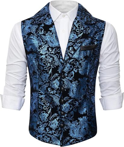 Thopil Men's Victorian steampunk Gothic Vest Party Nightclub Stylish Floral Waistcoat in Kuwait