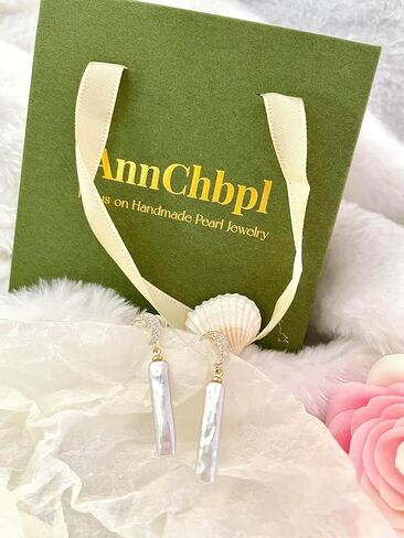 AnnChbpl أقراط اللؤلؤ الباروكي الصغيرة الفضية بار لؤلؤ المياه العذبة شريط طويل متدلي أقراط للنساء فتاة سيدة 14K مجوهرات مطلية بالذهب أقراط الزفاف هدية عيد ميلاد in Saudi Arabia