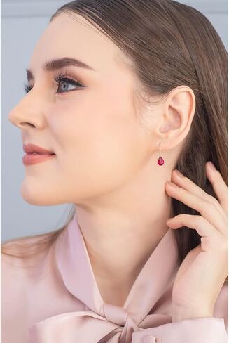 Earrings for Women, Birthstone Earrings, 8x6mm Pear Genuine or Synthetic Gemstone, Leverback Earrings, Teardrop Earrings, Huggie Earrings, Drop Earrings, Dangle Earrings, Silver Earrings or Gold Flash in Kuwait
