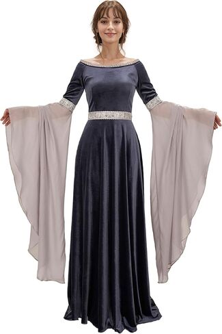 daizbella Renaissance Dress Women Retro Velvet Gown Medieval Costume Handmade Fantasy Medieval Dress in Kuwait