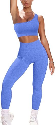 OYS Workout Sets for Women 2 Piece Seamless High Waist Running Leggings Yoga Gym One Shoulder Sports Bra Outfits in Saudi Arabia