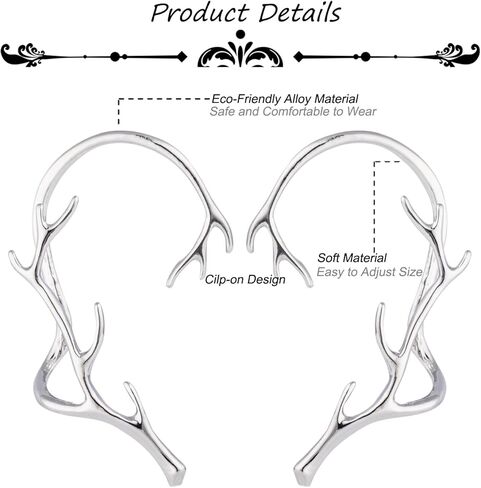 LOREMOW أقراط الأذن كليب للنساء الفتيات الغزلان قرن الوعل الأذن الأصفاد غير ثقب الأذن التفاف فرع الأذن الأصفاد أقراط in Kuwait
