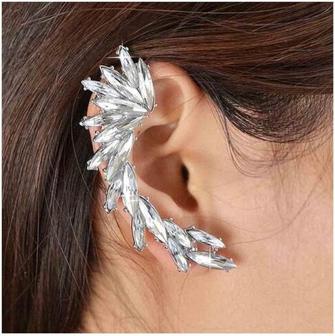 Allereyae Vintage Crystal Leaf Ear Cuff Earrings Rhinestone Leaf Ear Climber Earrings Boho Cz Leaf Ear Wrap Earrings Gold Sparkly Leaf Clip On Cuff Earrings Jewelry for Women and Girls (Gold) in Saudi Arabia