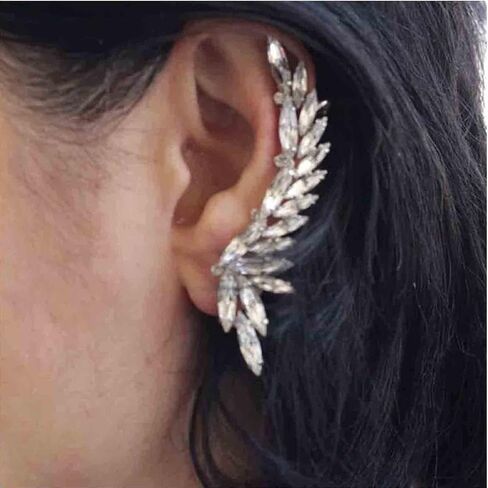 Allereyae Vintage Crystal Leaf Ear Cuff Earrings Rhinestone Leaf Ear Climber Earrings Boho Cz Leaf Ear Wrap Earrings Gold Sparkly Leaf Clip On Cuff Earrings Jewelry for Women and Girls (Gold) in Saudi Arabia