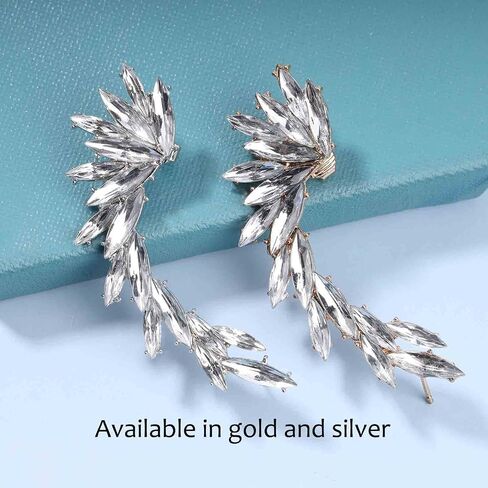 Allereyae Vintage Crystal Leaf Ear Cuff Earrings Rhinestone Leaf Ear Climber Earrings Boho Cz Leaf Ear Wrap Earrings Gold Sparkly Leaf Clip On Cuff Earrings Jewelry for Women and Girls (Gold) in Saudi Arabia