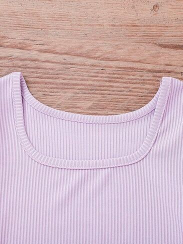 WDIRARA Girl's Contrast Mesh Appliques Rib Knit Round Neck Short Puff Sleeve Midi Dress in Saudi Arabia